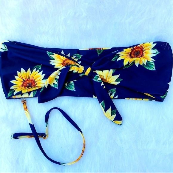 Zaful Other - Zaful Sunflower Blue Bandeau Bikini Top